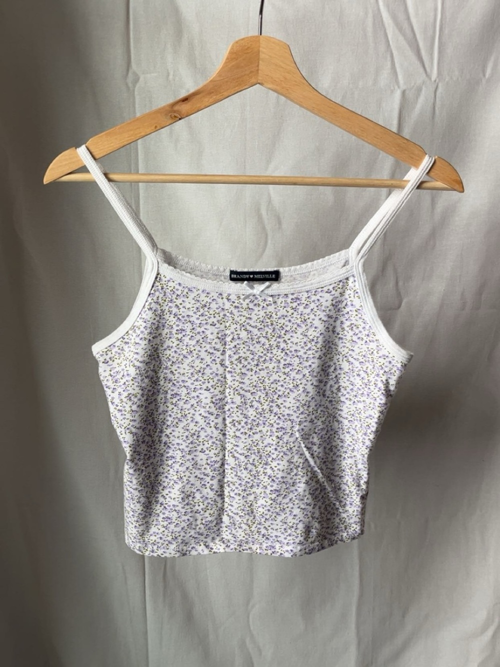 Brandy Melville White Tank Top with Lavender Floral Print